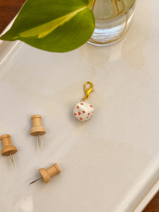 Clay Charm - Pink Heart Dice