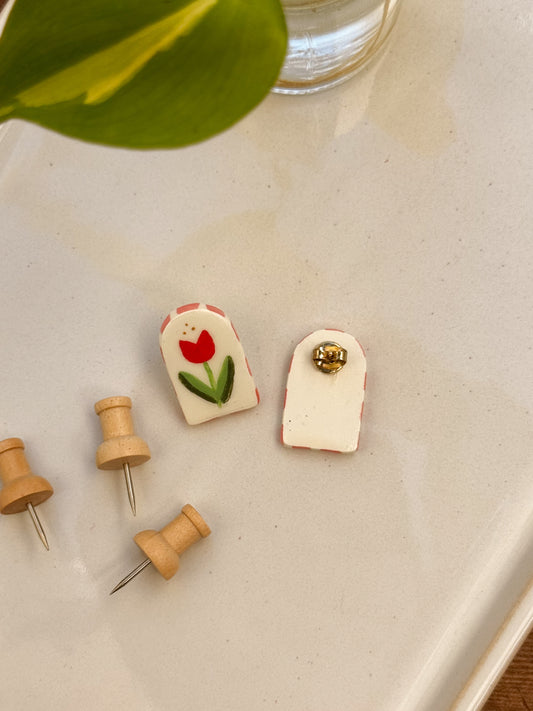 Clay Earrings - Arched Tulip Studs