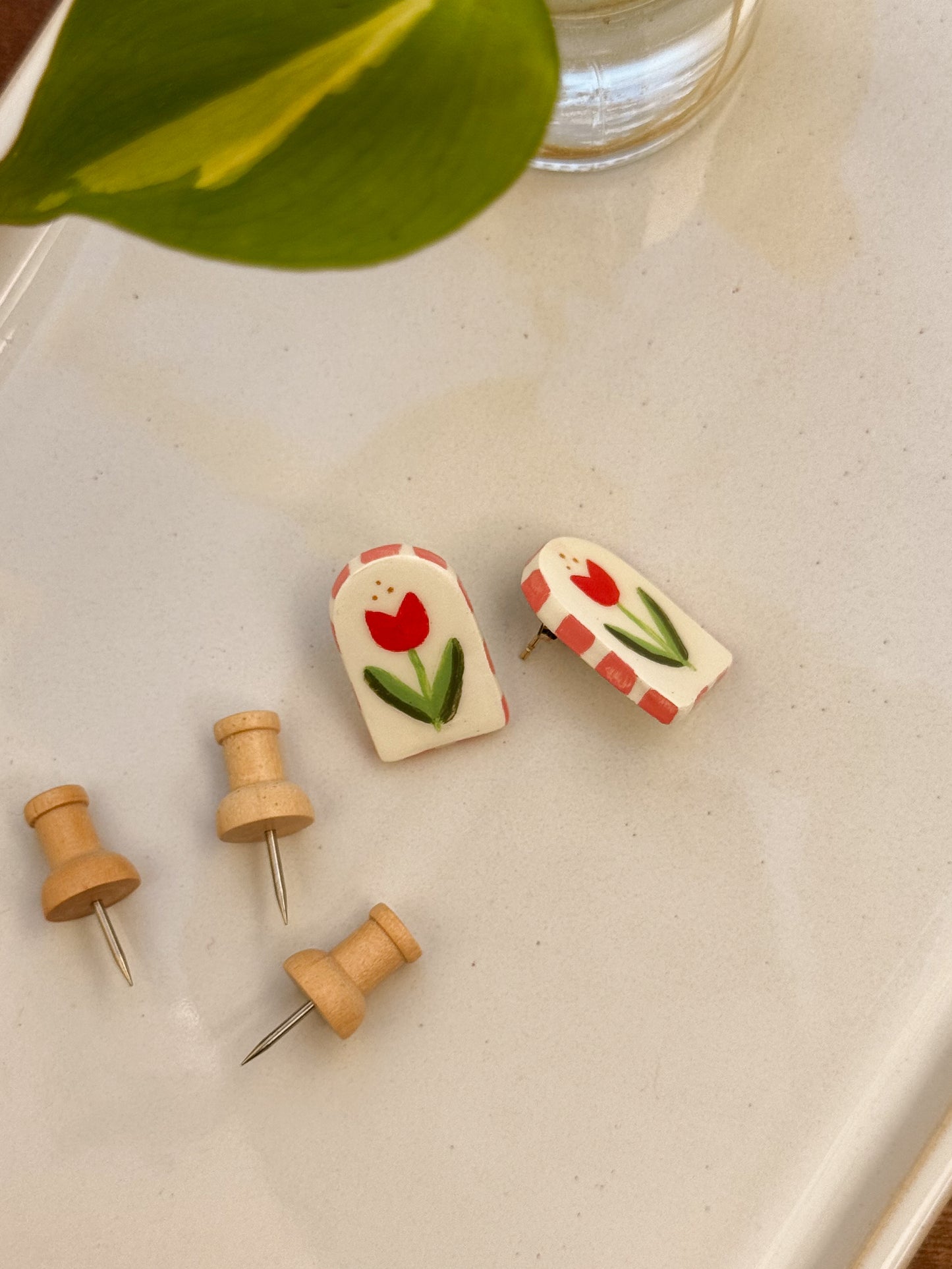 Clay Earrings - Arched Tulip Studs