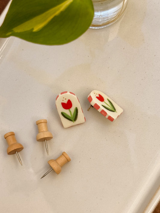 Clay Earrings - Arched Tulip Studs