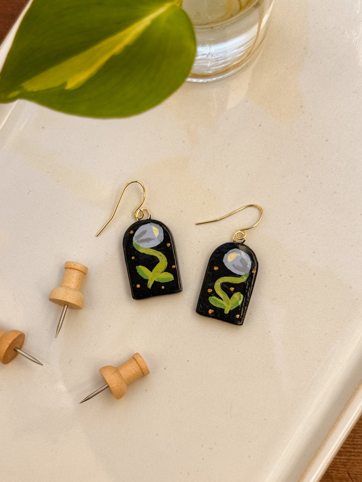 Clay Earrings - Arched Medieval Tulips