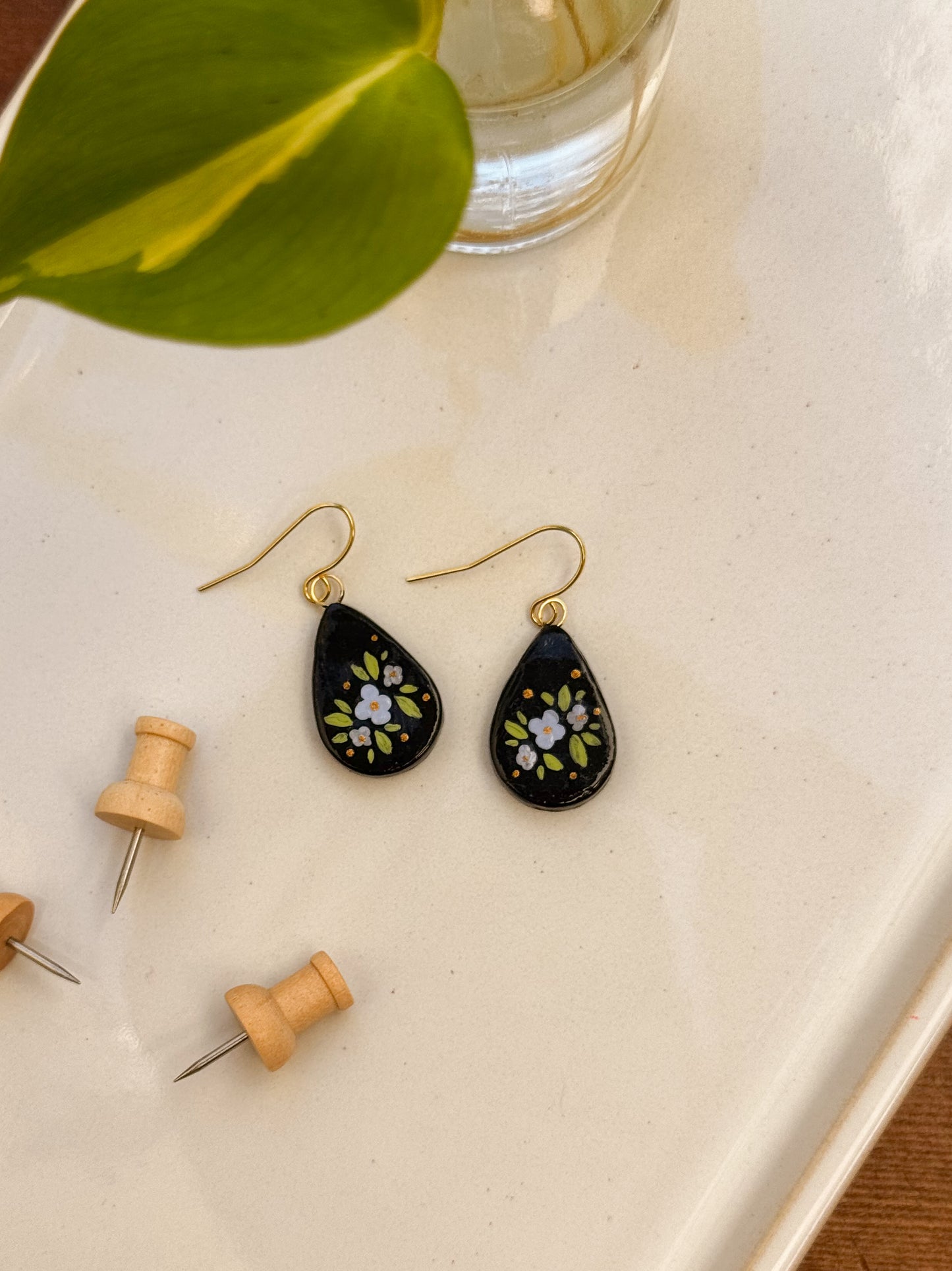 Clay Earrings - Flower Cluster Teardrops