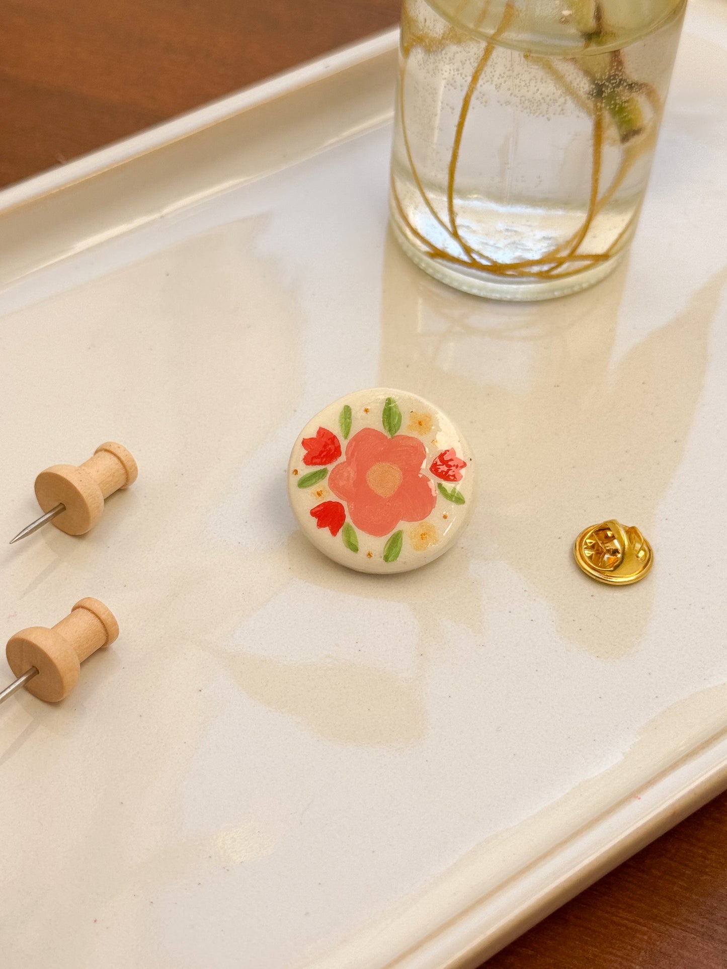 Clay Pin - Folk Flowers