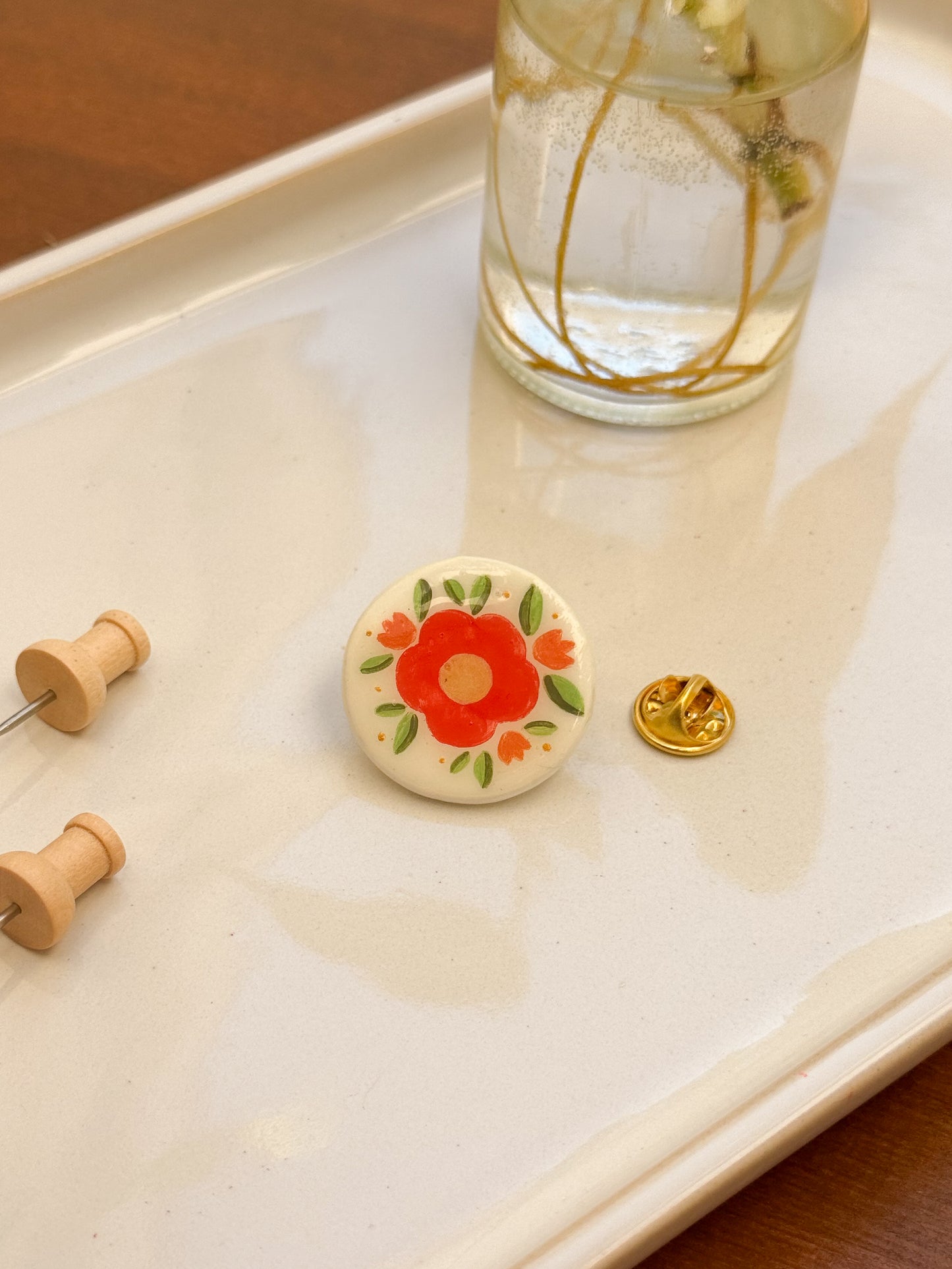 Clay Pin - Folk Flowers