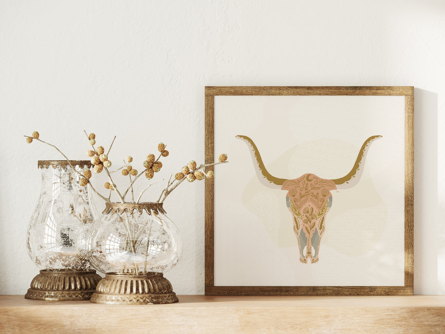 Outlaw Print: Steer Skull - Pink